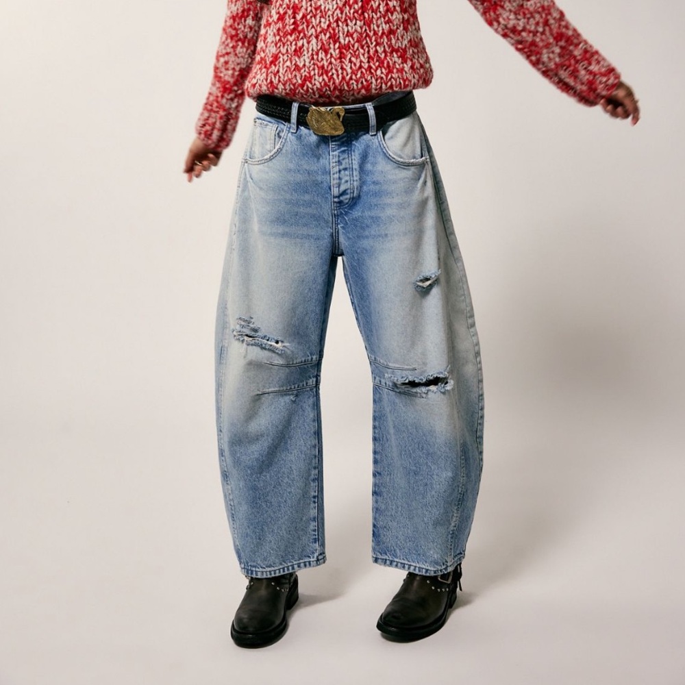 Free People Good Luck Mid-Rise Barrel Jeans in Barnyard Blue - Picture 3 of 13